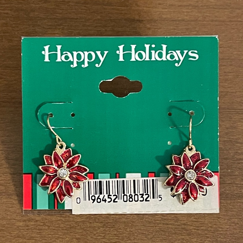 Festive Red Poinsettia Earrings